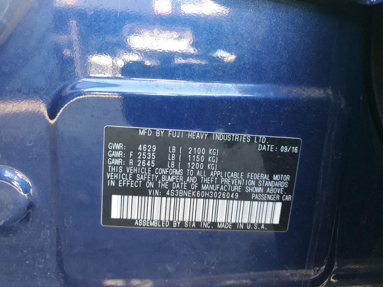 2017 Subaru Legacy VIN 4S3BNEK60H3026049 Copart auction photo, front end / side damage thumbnail 12