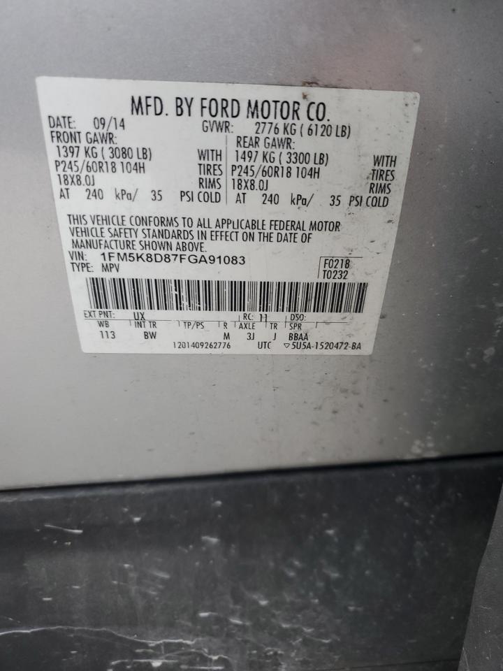 2015 Ford Explorer VIN 1FM5K8D87FGA91083 Copart auction photo, front end / undercarriage damage thumbnail 15