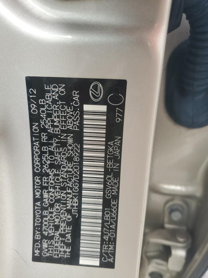 2013 Lexus ES VIN JTHBK1GG7D2018922 Copart auction photo, front end damage thumbnail 13
