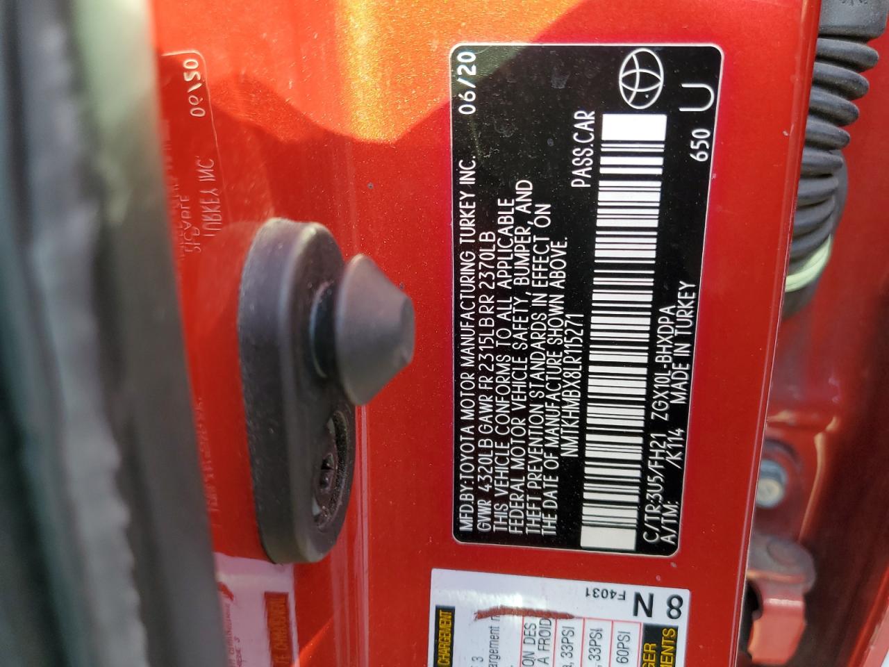 2020 Toyota C-HR VIN NMTKHMBX8LR115271 Copart auction photo, front end damage thumbnail 15