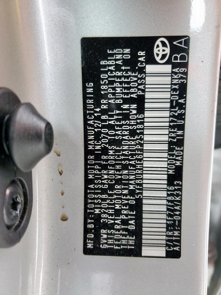2015 Toyota Corolla VIN 5YFBURHE6FP251816 Copart auction photo, all over damage thumbnail 13