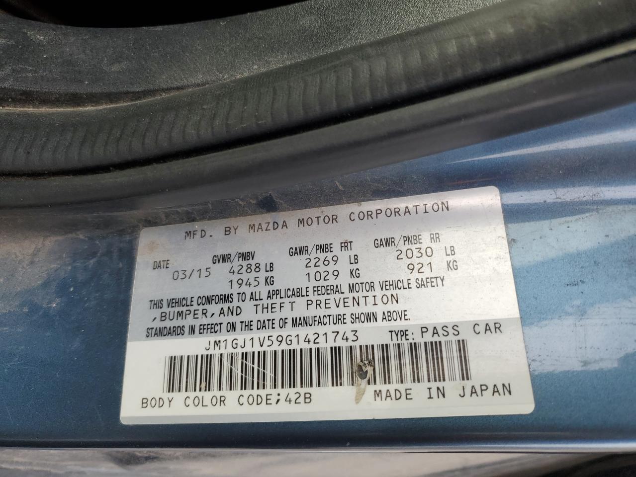 2016 Mazda 6 VIN JM1GJ1V59G1421743 Copart auction photo, front end damage thumbnail 12