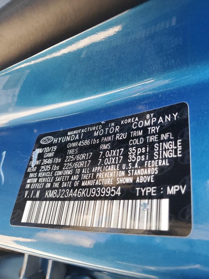 2019 Hyundai Tucson VIN KM8J23A46KU939954 Copart auction photo, front end / side damage thumbnail 14