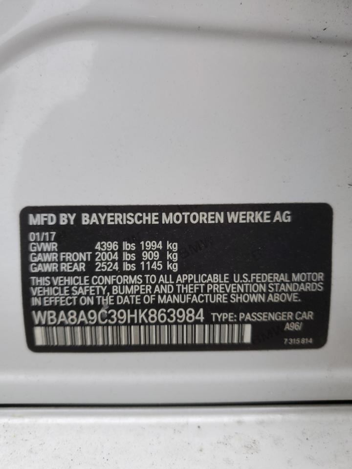 2017 BMW 3er VIN WBA8A9C39HK863984 Copart auction photo, front end damage thumbnail 12