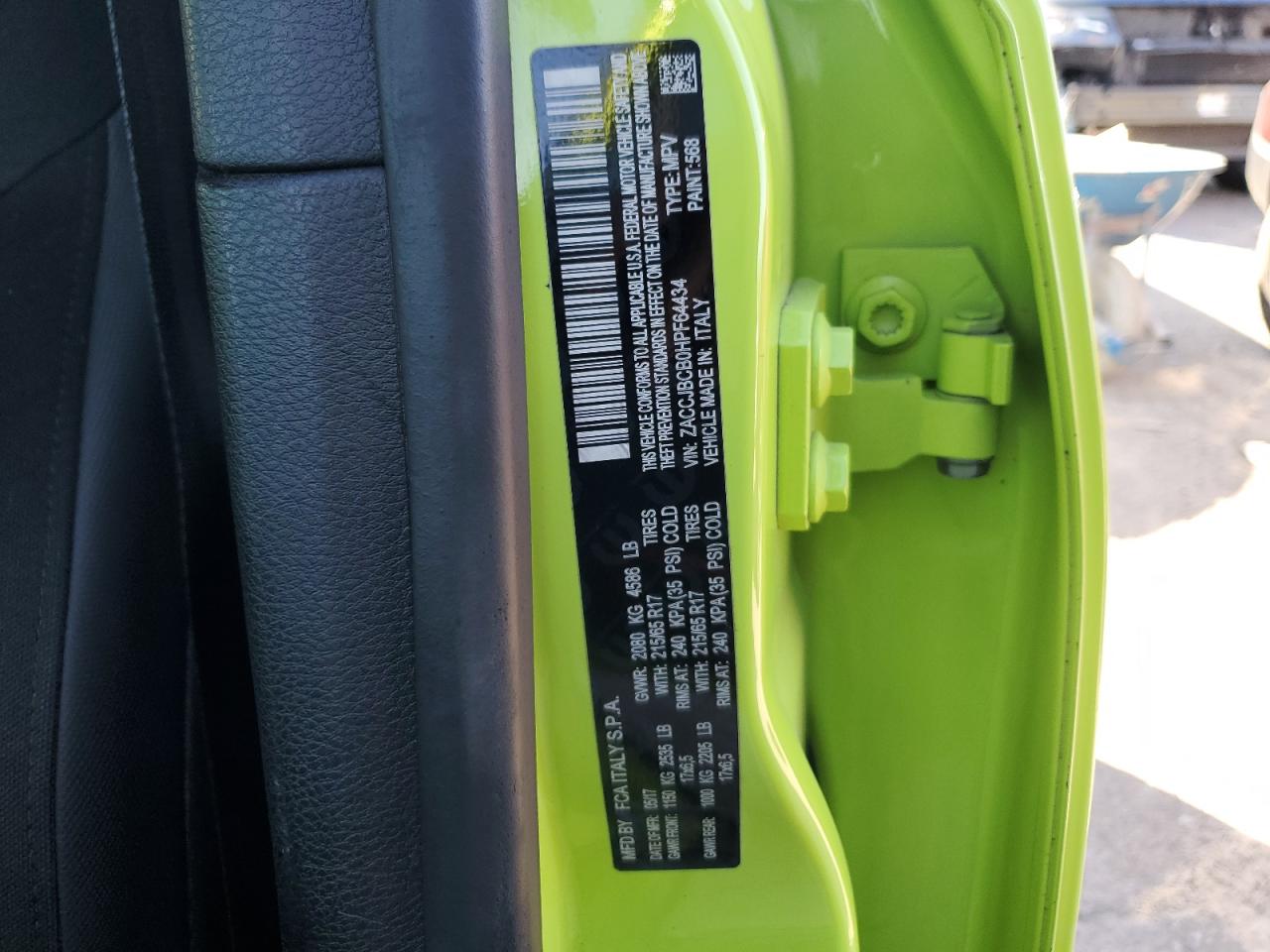 2017 Jeep Renegade VIN ZACCJBCB0HPF64434 Copart auction photo, front end / minor dent/scratches damage thumbnail 12