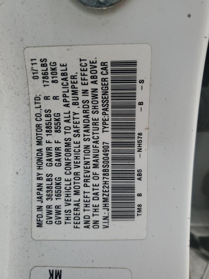 2011 Honda Insight VIN JHMZE2H78BS004907 Copart auction photo, side damage thumbnail 12