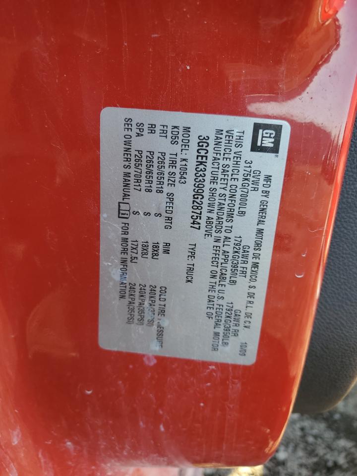 2009 Chevrolet Silverado VIN 3GCEK33399G287547 Copart auction photo, front end damage thumbnail 12