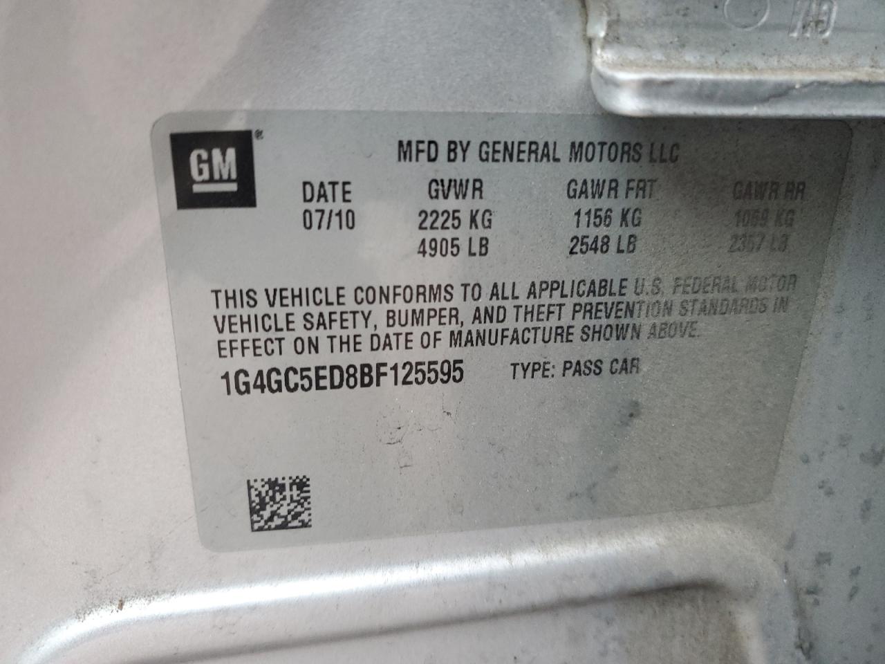 2011 Buick LaCrosse VIN 1G4GC5ED8BF125595 Copart auction photo, all over / minor dent/scratches damage thumbnail 14
