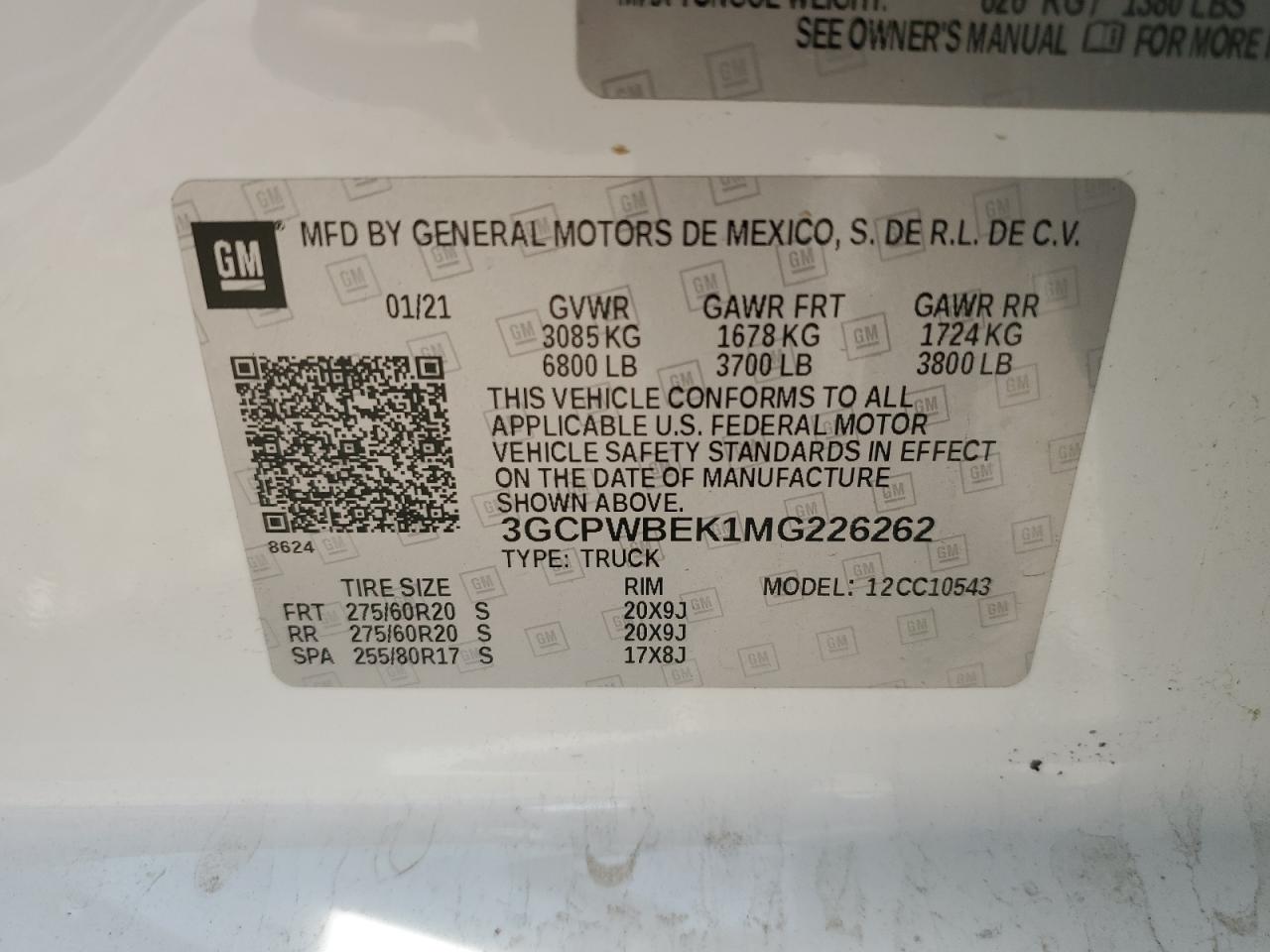 2021 Chevrolet Silverado VIN 3GCPWBEK1MG226262 Copart auction photo, front end / minor dent/scratches damage thumbnail 12
