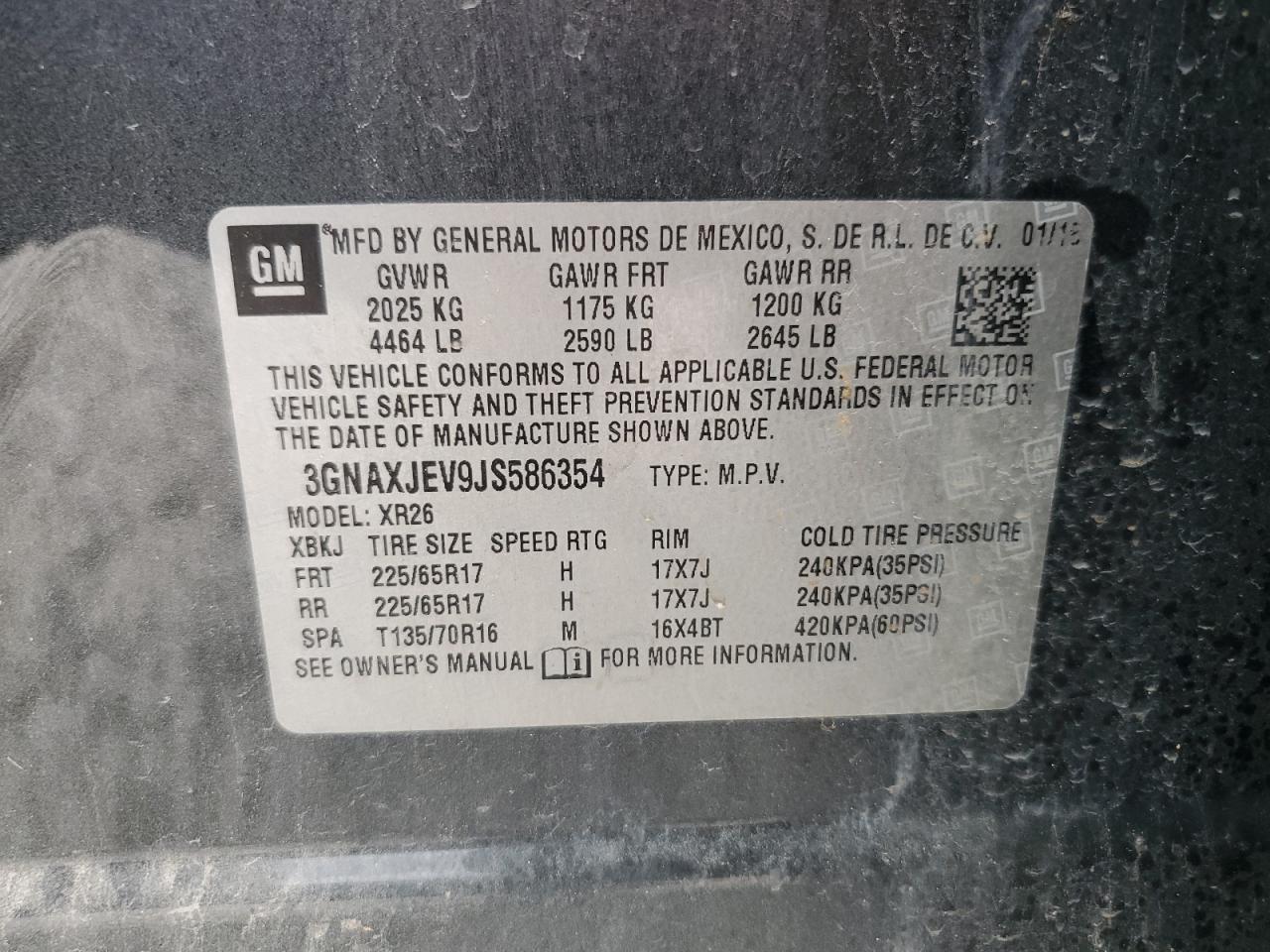 2018 Chevrolet Equinox VIN 3GNAXJEV9JS586354 Copart auction photo, front end damage thumbnail 14