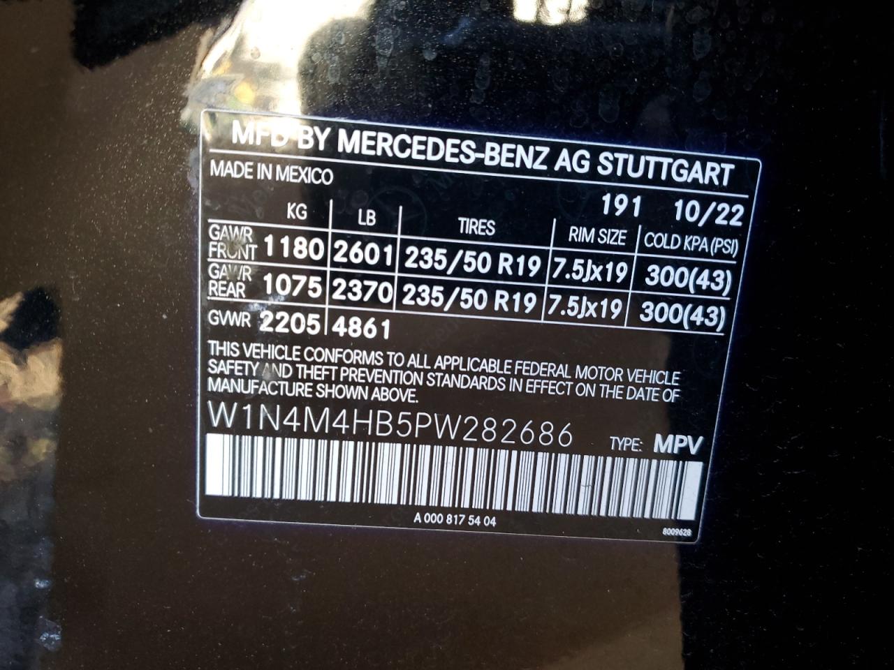 2023 Mercedes-Benz GLB VIN W1N4M4HB5PW282686 Copart auction photo, front end / side damage thumbnail 13
