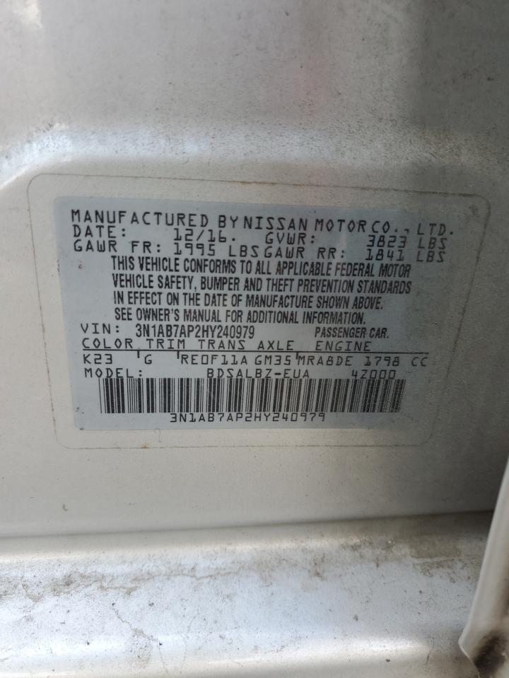 2017 Nissan Sentra VIN 3N1AB7AP2HY240979 Copart auction photo, rear end damage thumbnail 12