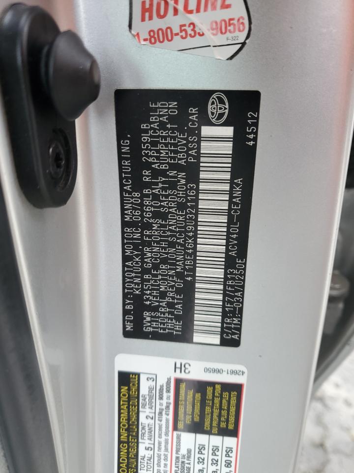 2009 Toyota Camry VIN 4T1BE46K49U321163 Copart auction photo, front end / rear end damage thumbnail 14