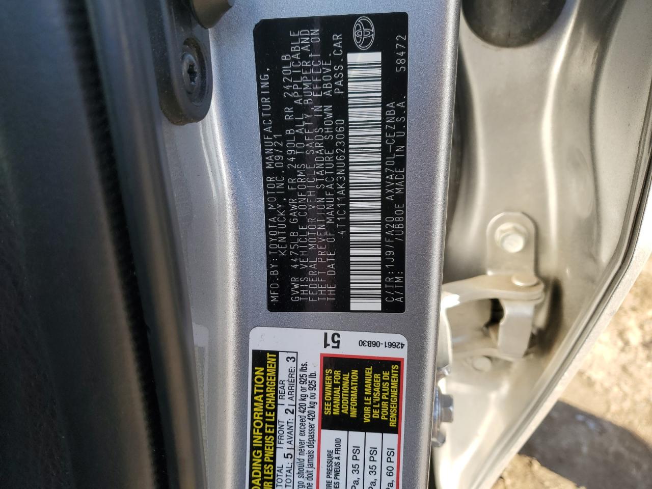 2022 Toyota Camry VIN 4T1C11AK3NU623060 Copart auction photo, side / rear end damage thumbnail 13