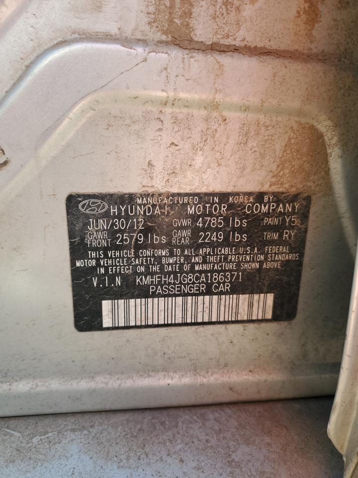 2012 Hyundai Azera VIN KMHFH4JG8CA186371 Copart auction photo, front end damage thumbnail 12