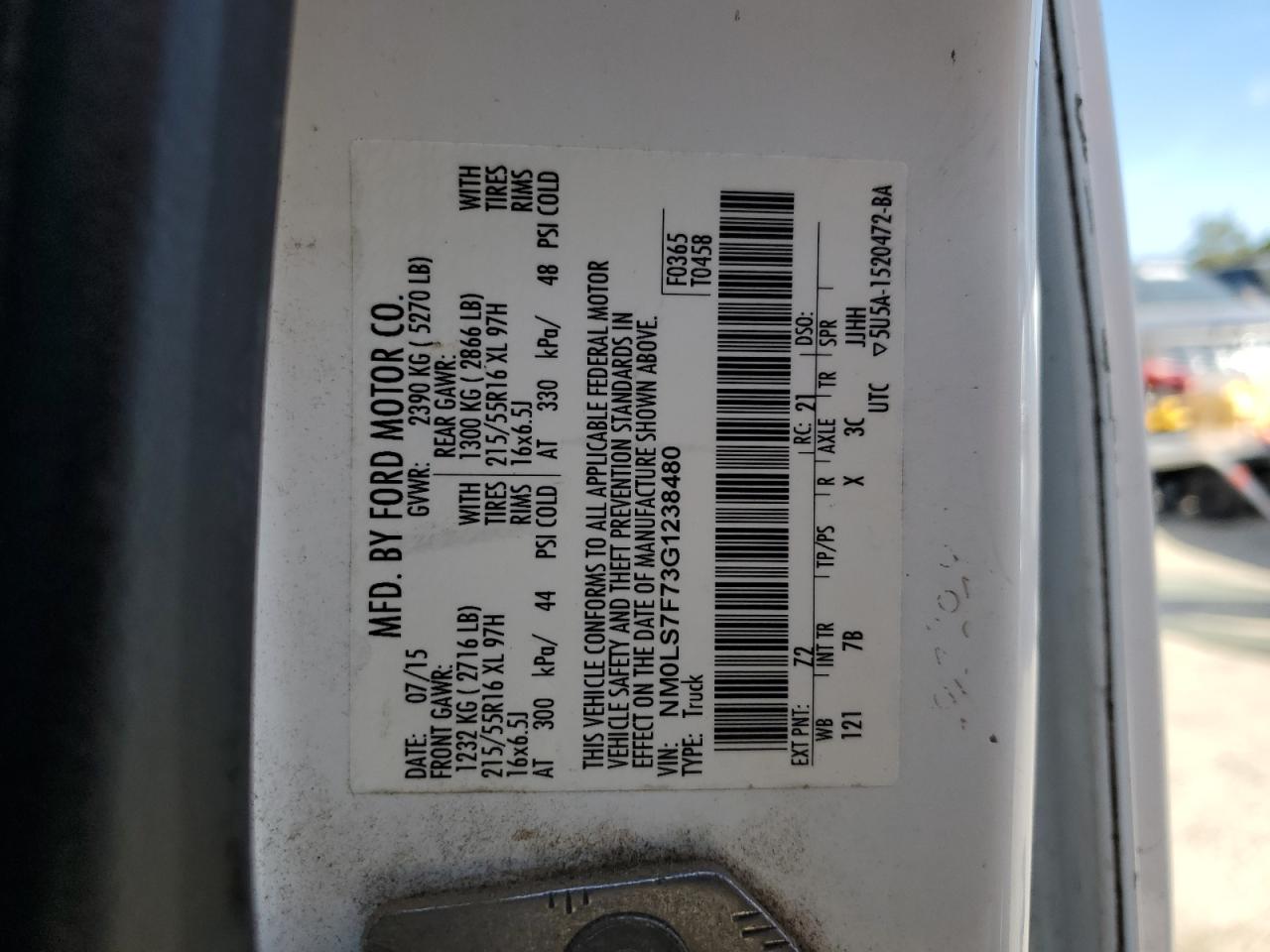 2016 Ford Transit VIN NM0LS7F73G1238480 Copart auction photo, front end damage thumbnail 13