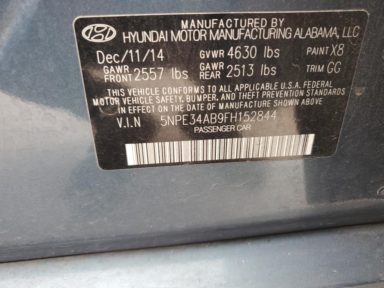 2015 Hyundai Sonata VIN 5NPE34AB9FH152844 Copart auction photo, front end / rear end damage thumbnail 12