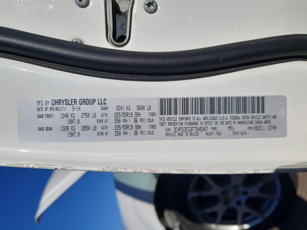 2015 Dodge Journey VIN 3C4PDDEG3FT549347 Copart auction photo, front end damage thumbnail 13