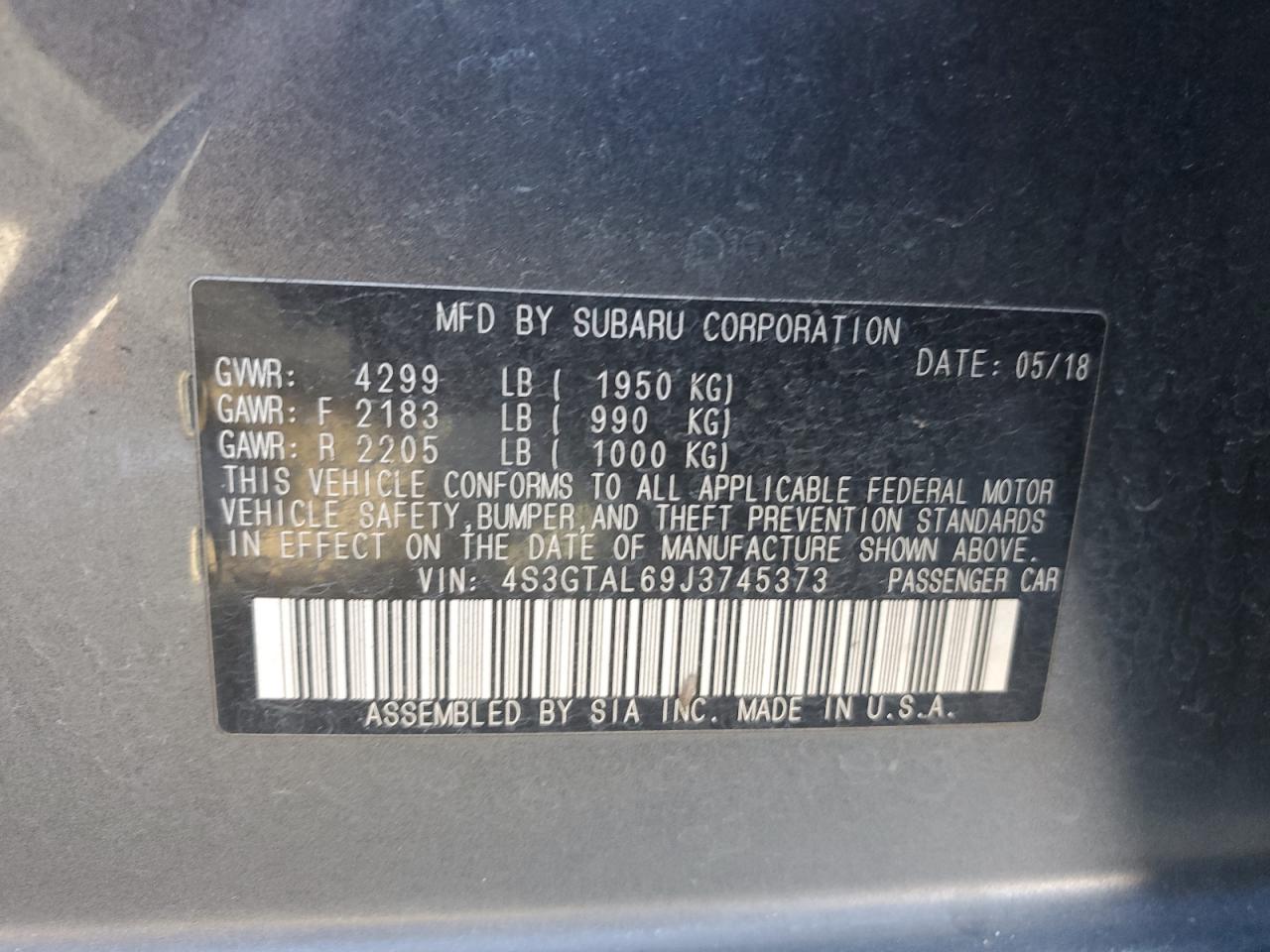 2018 Subaru Impreza VIN 4S3GTAL69J3745373 Copart auction photo, all over damage thumbnail 12