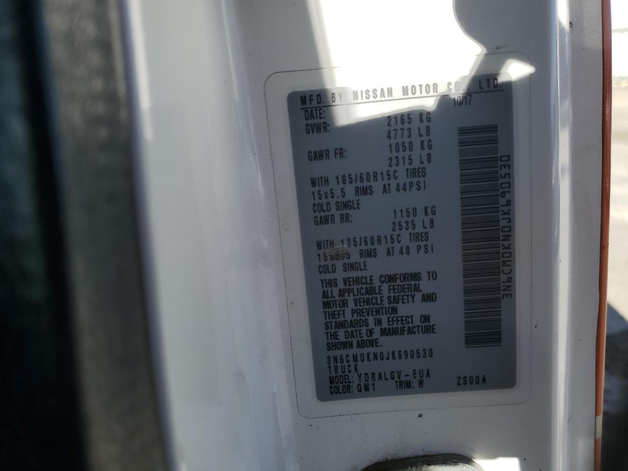 2018 Nissan NV VIN 3N6CM0KN0JK690530 Copart auction photo, front end damage thumbnail 13
