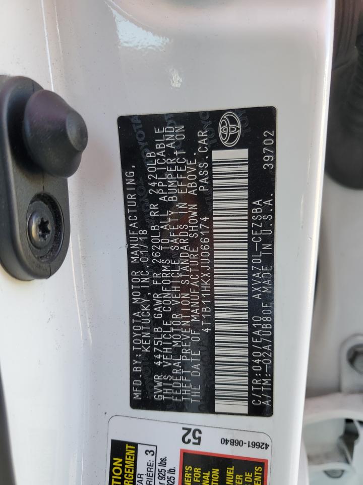 2018 Toyota Camry VIN 4T1B11HKXJU066174 Copart auction photo, front end damage thumbnail 13