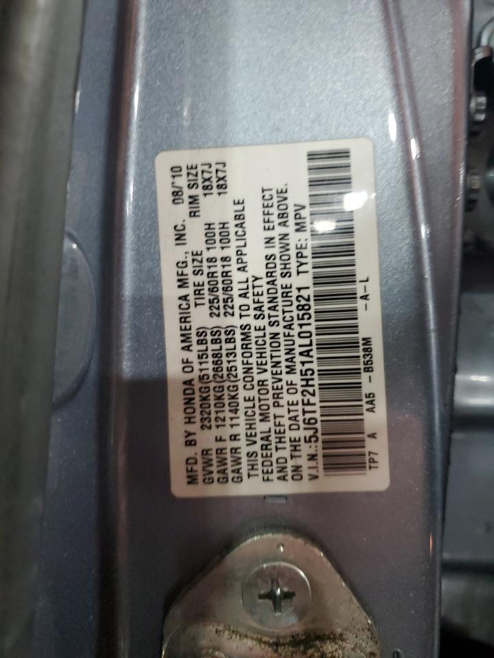 2010 Honda Accord VIN 5J6TF2H51AL015821 Copart auction photo, front end / side damage thumbnail 13