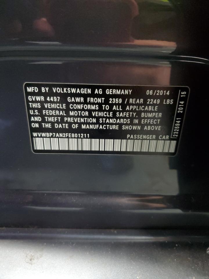 2015 Volkswagen Passat CC VIN WVWBP7AN2FE801211 Copart auction photo, all over / minor dent/scratches damage thumbnail 13