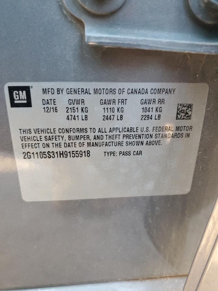 2017 Chevrolet Impala VIN 2G1105S31H9155918 Copart auction photo, front end damage thumbnail 12