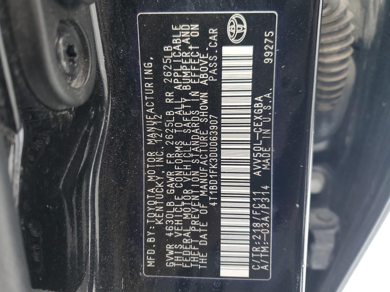 2013 Toyota Camry VIN 4T1BD1FK3DU063907 Copart auction photo, front end damage thumbnail 14