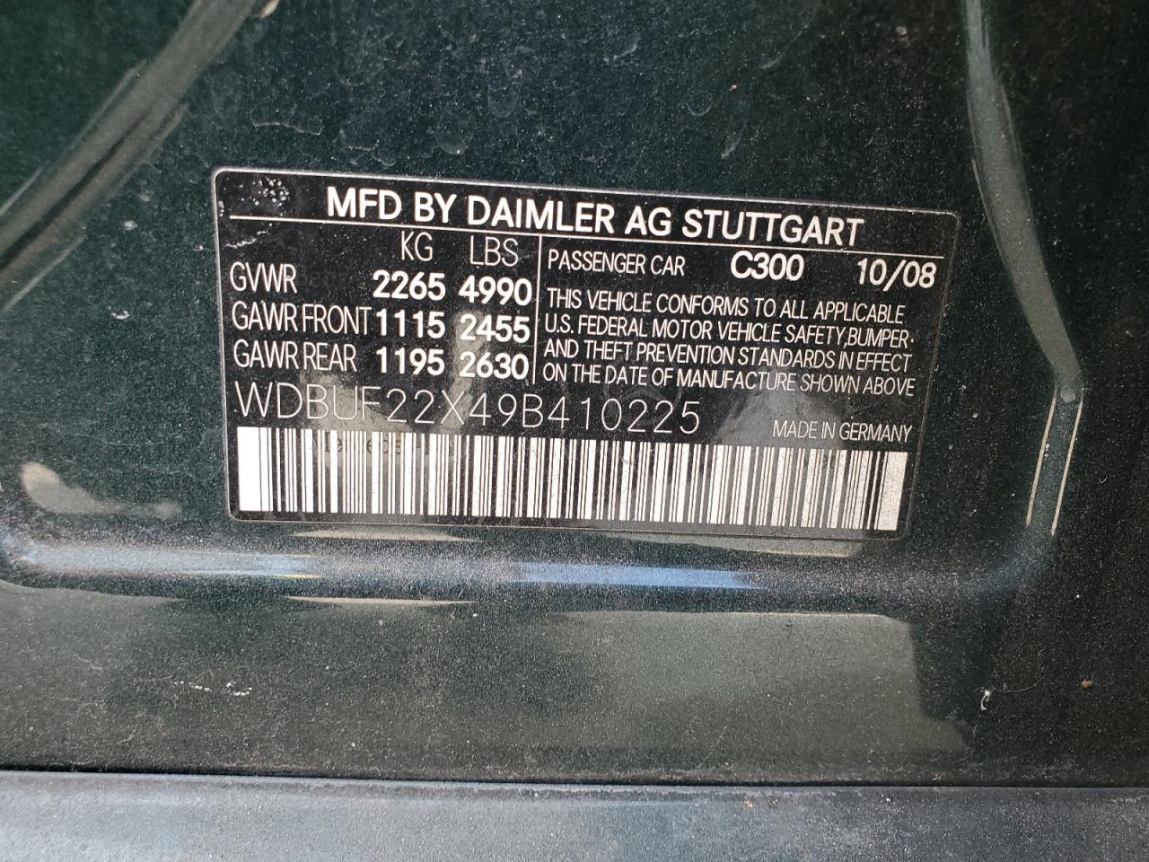 2009 Mercedes-Benz E-klasse VIN WDBUF22X49B410225 Copart auction photo, front end damage thumbnail 12