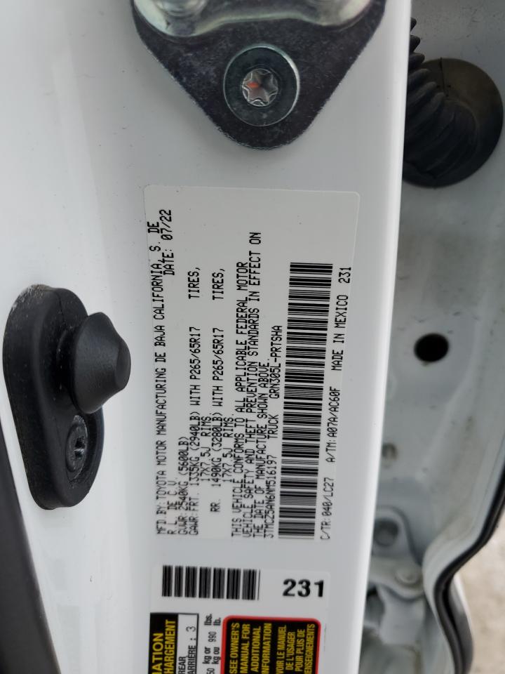 2022 Toyota Tacoma VIN 3TMCZ5AN6NM516197 Copart auction photo, front end / side damage thumbnail 13
