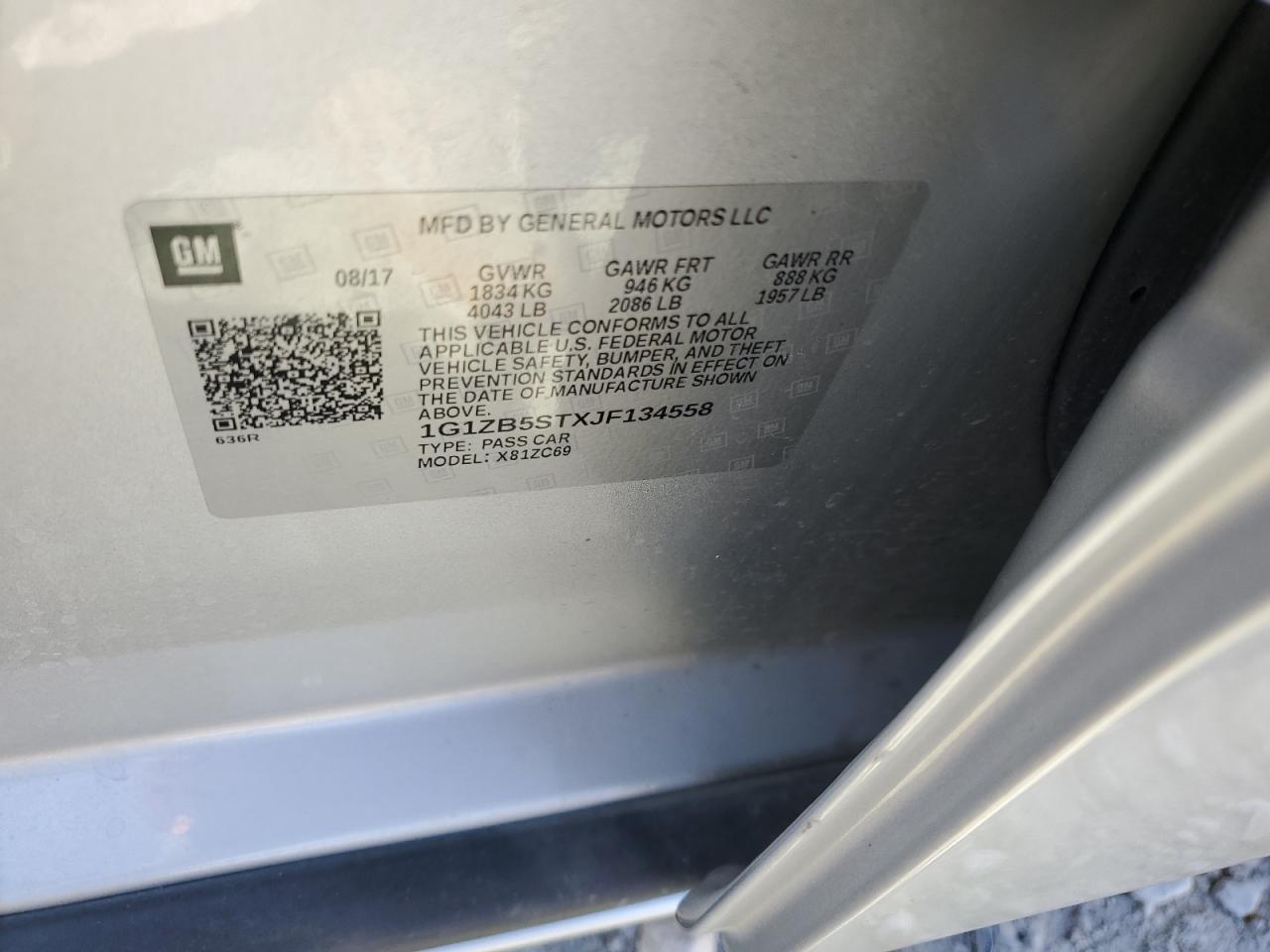 2018 Chevrolet Malibu VIN 1G1ZB5STXJF134558 Copart auction photo, side / front end damage thumbnail 12