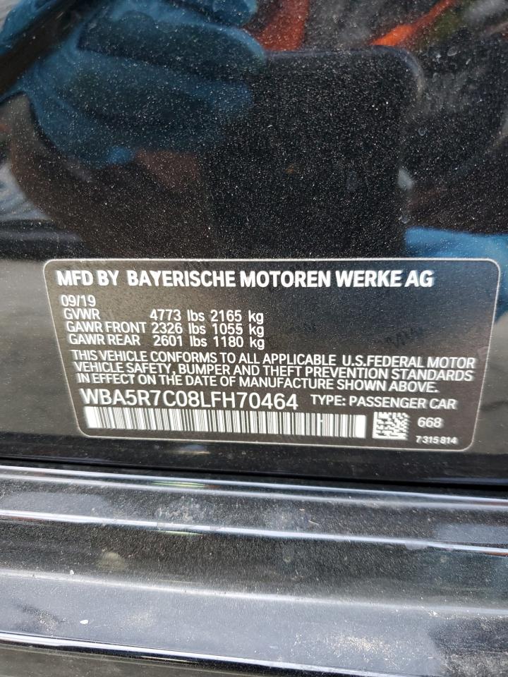 2020 BMW 3er VIN WBA5R7C08LFH70464 Copart auction photo, front end / side damage thumbnail 12
