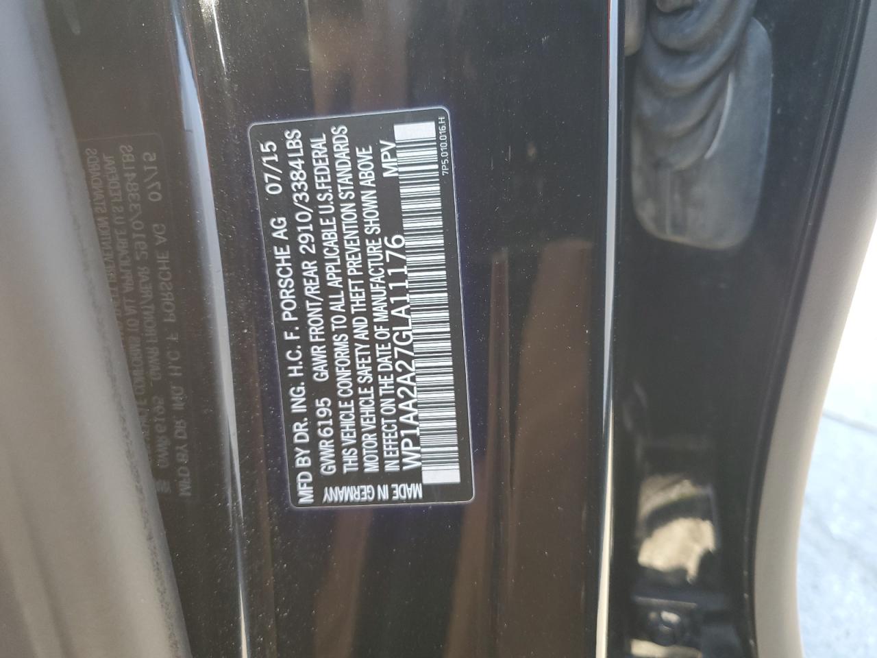 2016 Porsche Cayenne VIN WP1AA2A27GLA11176 Copart auction photo, front end damage thumbnail 13