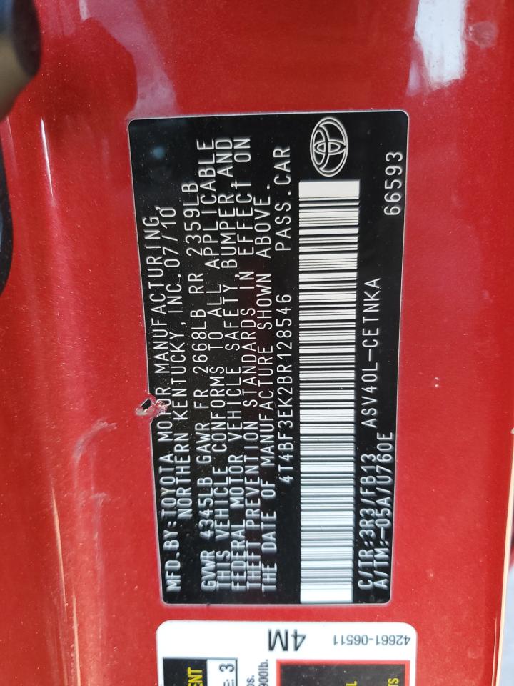 2011 Toyota Camry VIN 4T4BF3EK2BR128546 Copart auction photo, front end damage thumbnail 12