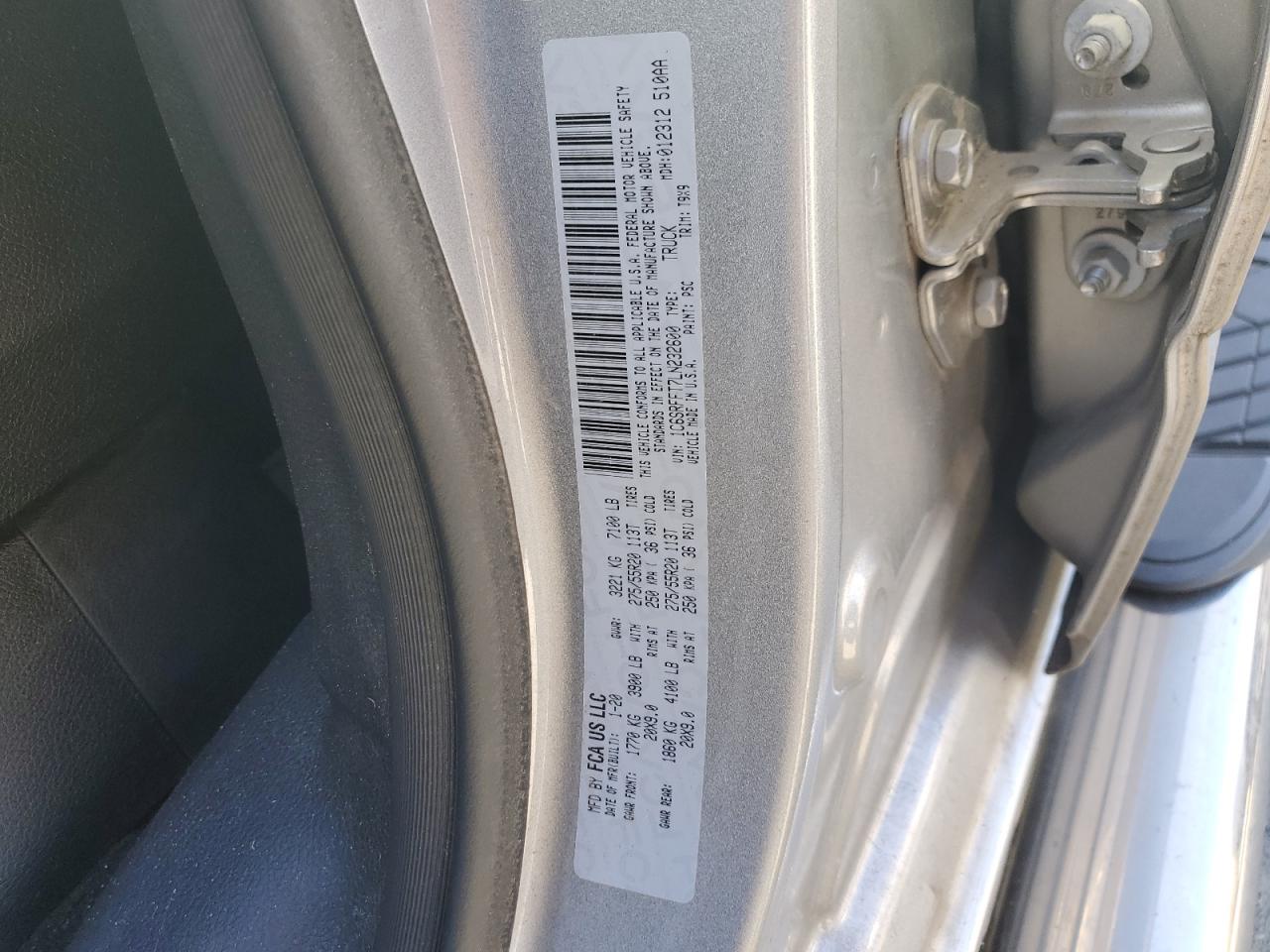 2020 RAM 1500 VIN 1C6SRFFT7LN232600 Copart auction photo, top/roof damage thumbnail 12
