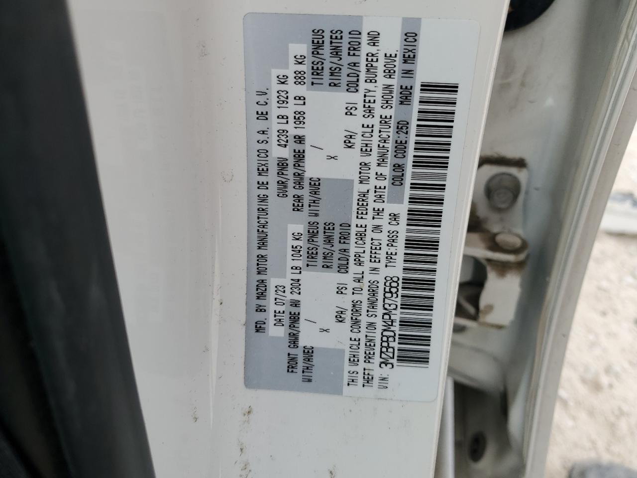 2023 Mazda 3 VIN 3MZBPBDM4PM379568 Copart auction photo, side damage thumbnail 13