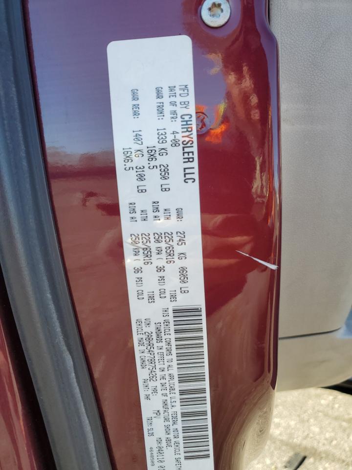 2008 Chrysler Town & Country VIN 2A8HR54P78R754262 Copart auction photo, front end damage thumbnail 13
