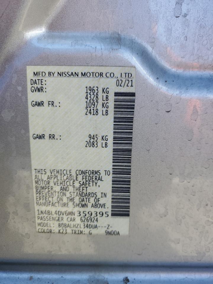 2021 Nissan Altima VIN 1N4BL4DV6MN359395 Copart auction photo, front end damage thumbnail 13