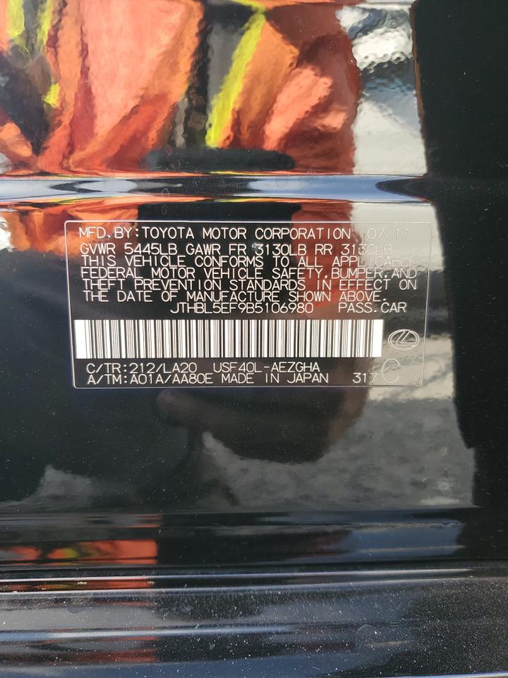 2011 Lexus LS VIN JTHBL5EF9B5106980 Copart auction photo, rear end / front end damage thumbnail 12