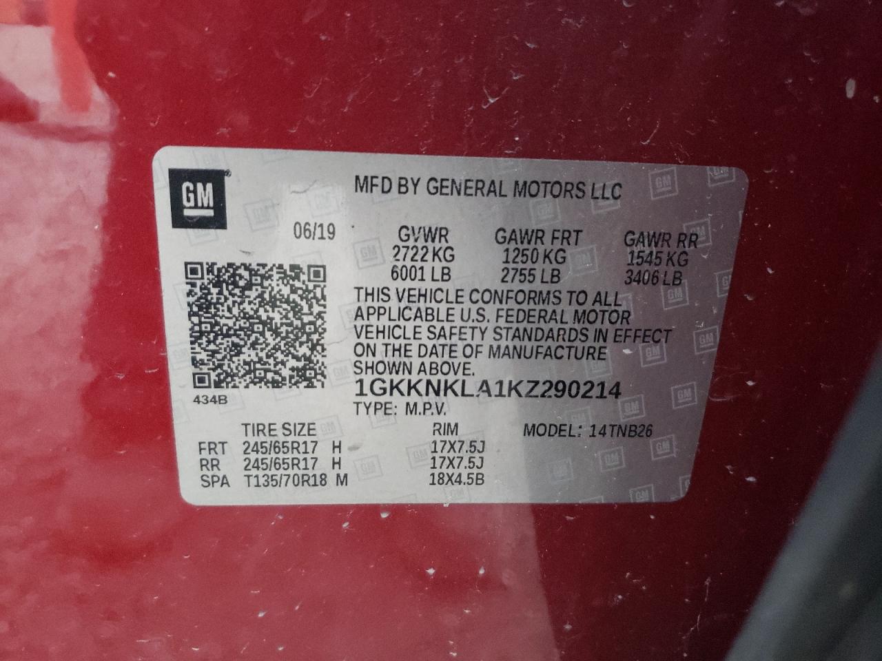 2019 GMC Acadia VIN 1GKKNKLA1KZ290214 Copart auction photo, front end / minor dent/scratches damage thumbnail 15