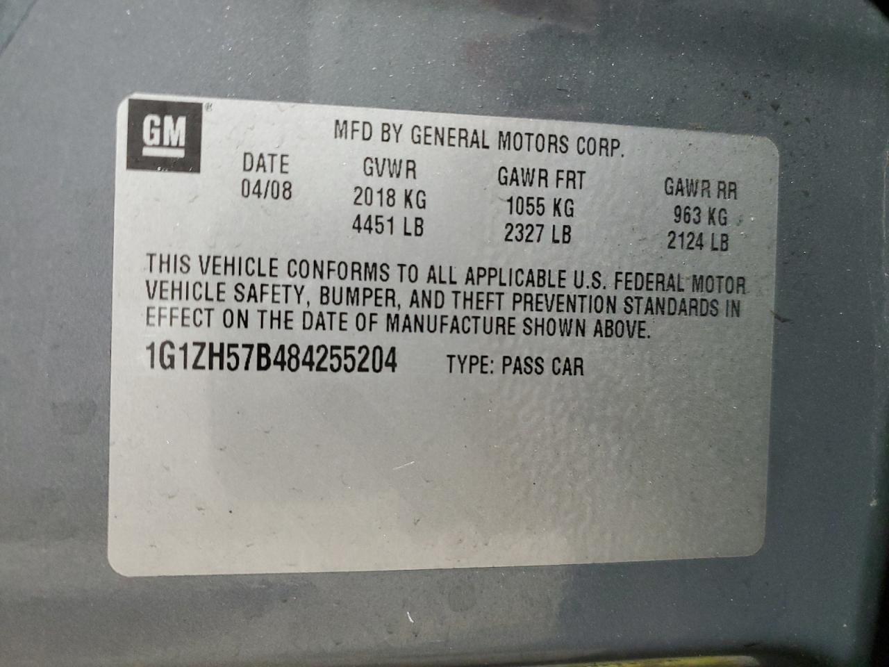 2008 Chevrolet Malibu VIN 1G1ZH57B484255204 Copart auction photo, front end damage thumbnail 12