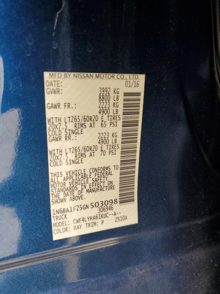 2016 Nissan Titan VIN 1N6BA1F25GN503098 Copart auction photo, rear end damage thumbnail 14
