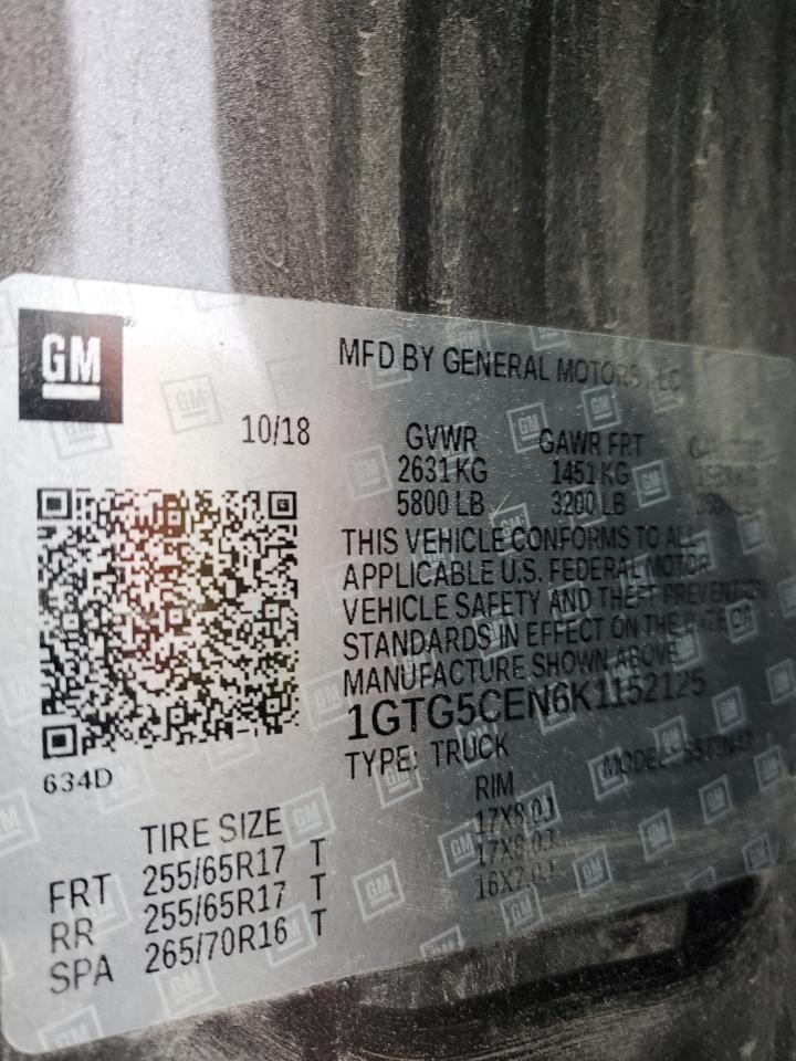 2019 GMC Canyon VIN 1GTG5CEN6K1152125 Copart auction photo, front end / minor dent/scratches damage thumbnail 12