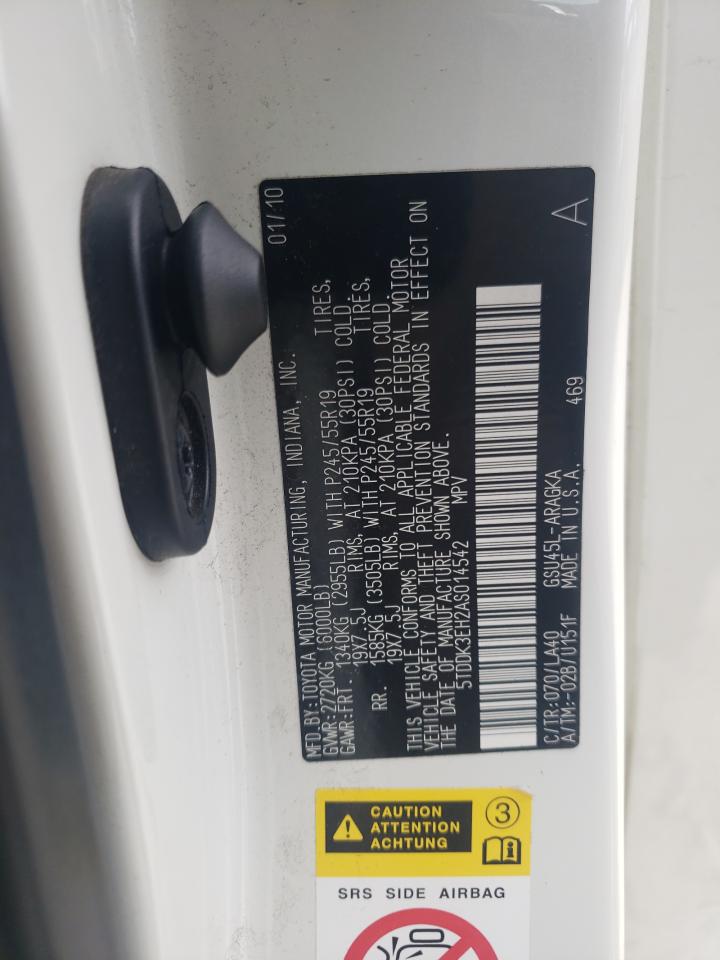 2010 Toyota Highlander VIN 5TDDK3EH2AS014542 Copart auction photo, side / rear end damage thumbnail 13