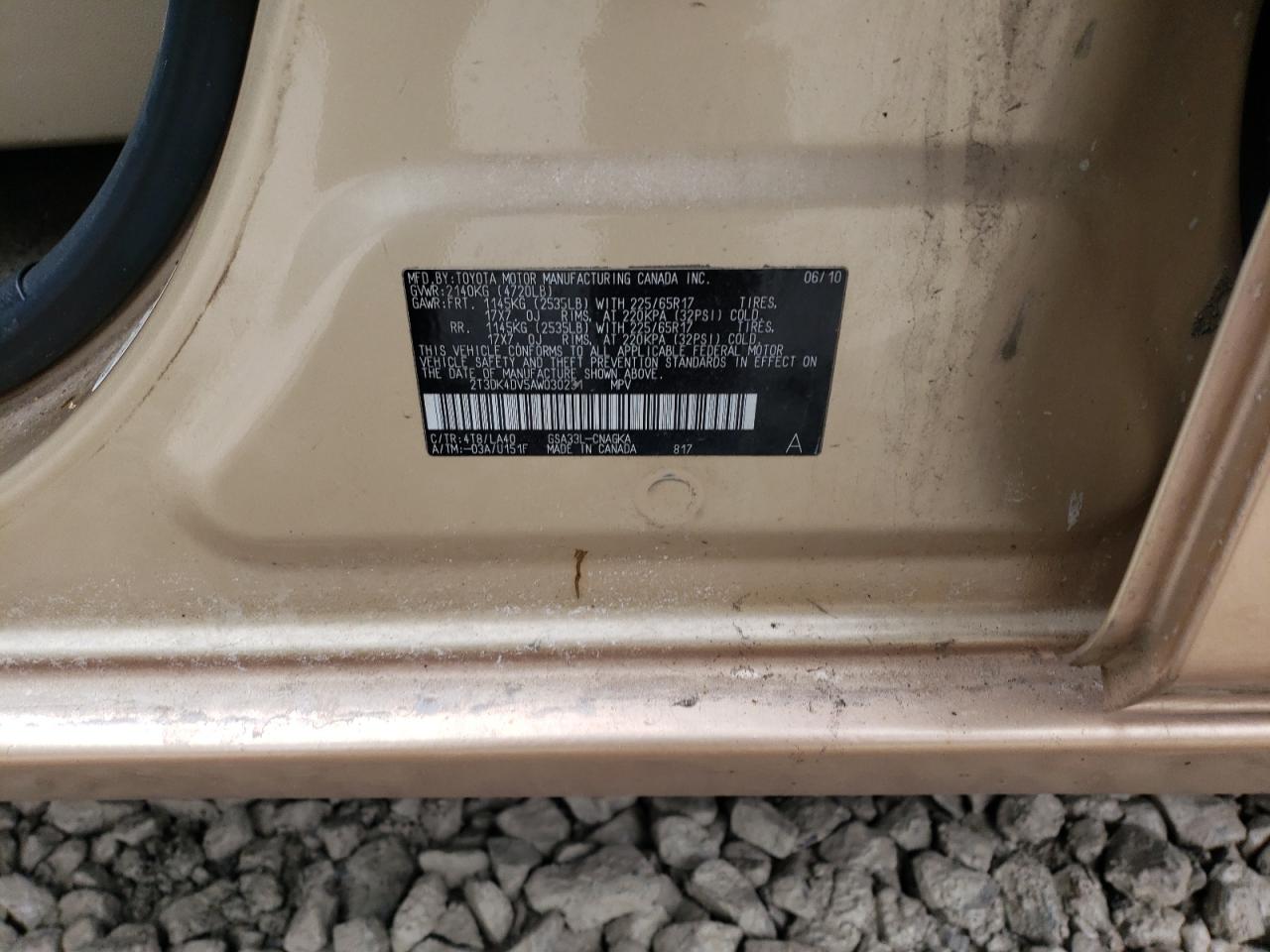 2010 Toyota RAV 4 VIN 2T3DK4DV5AW030231 Copart auction photo, front end damage thumbnail 13