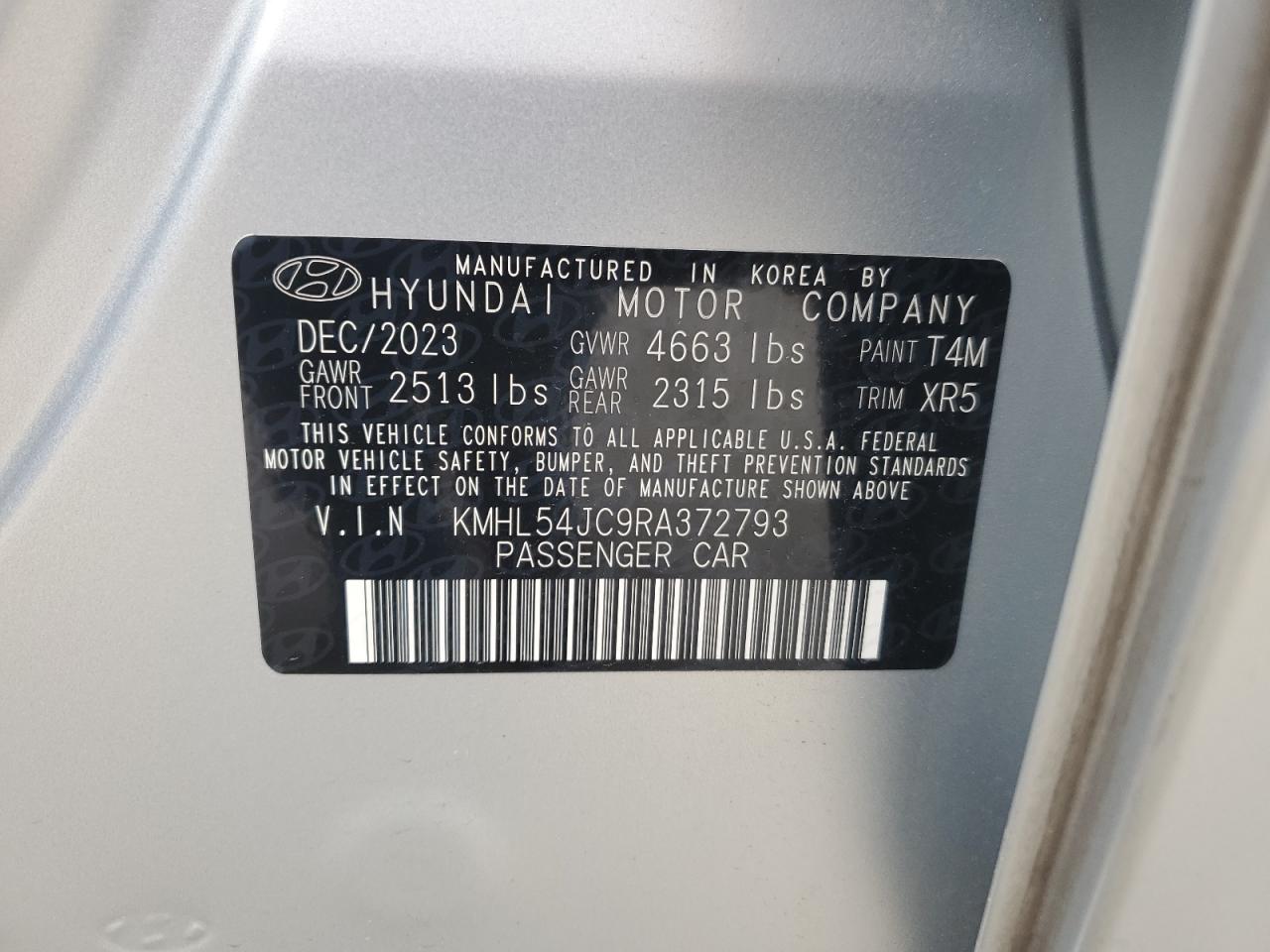 2024 Hyundai Sonata VIN KMHL54JC9RA372793 Copart auction photo, rear end damage thumbnail 13