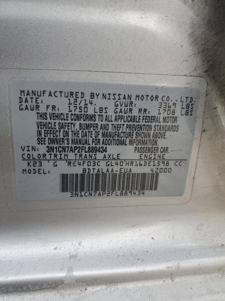 2015 Nissan Versa VIN 3N1CN7AP2FL889434 Copart auction photo, undercarriage / front end damage thumbnail 12