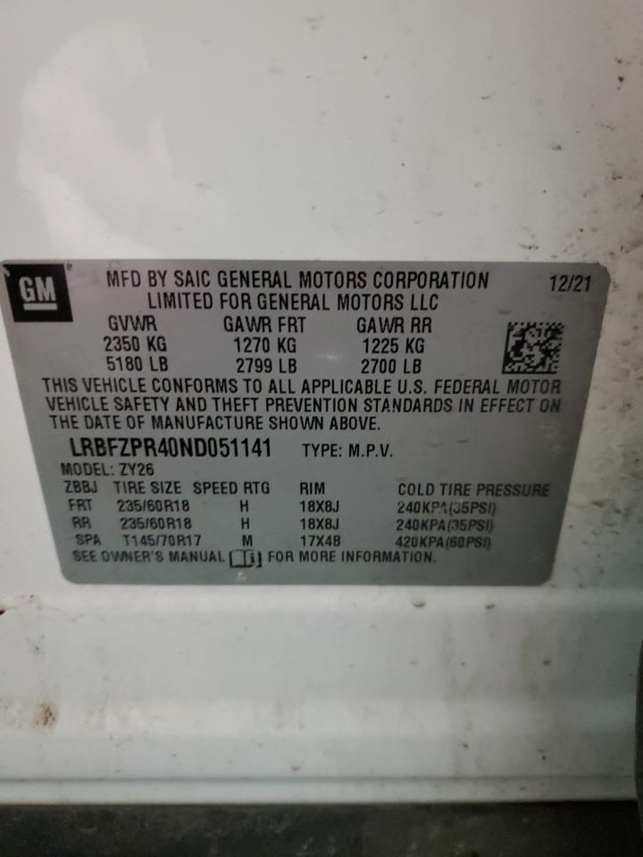 2022 Buick Envision VIN LRBFZPR40ND051141 Copart auction photo, front end / side damage thumbnail 16