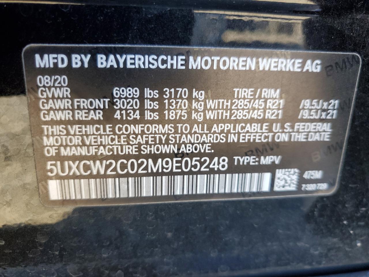 2021 BMW X7 VIN 5UXCW2C02M9E05248 Copart auction photo, all over damage thumbnail 13